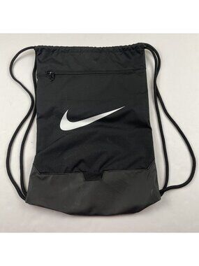 New Nike Brasilia 9.5 Drawstring Training Gym Sack Black 20"x 13" Canvas Poly